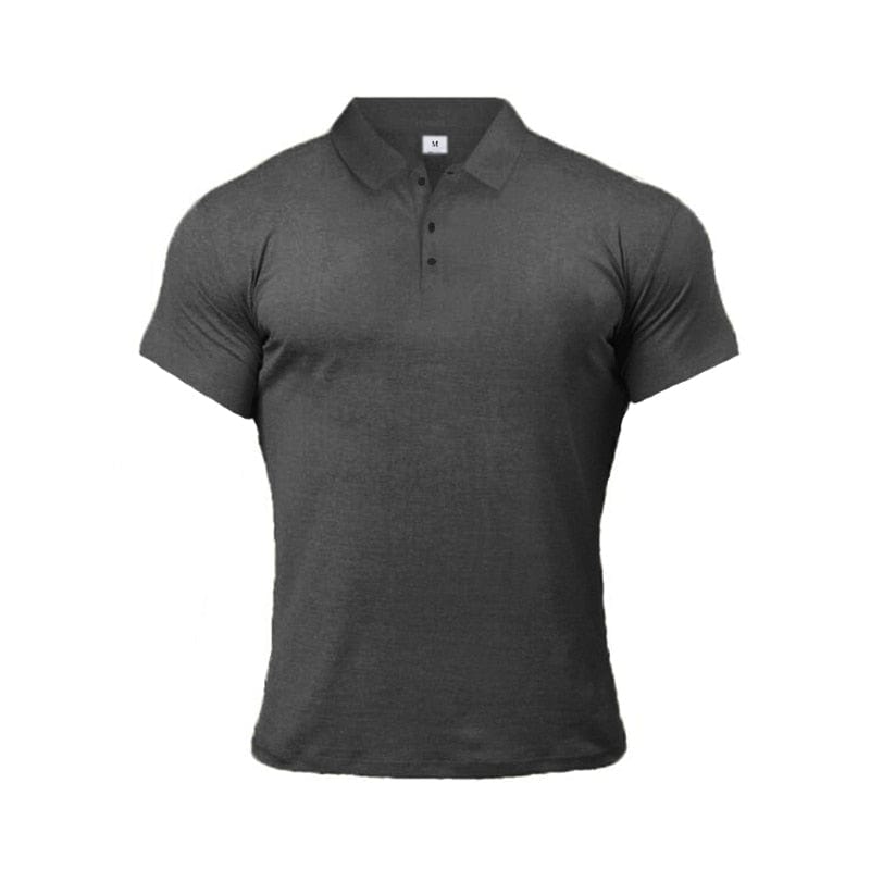 Men's thiery muscle polo Dark grey button