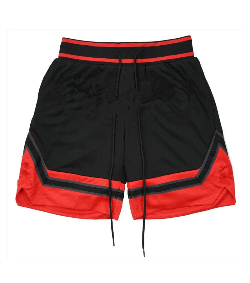 Bodybuilding Mesh Breathable Training Shorts Black with red light version