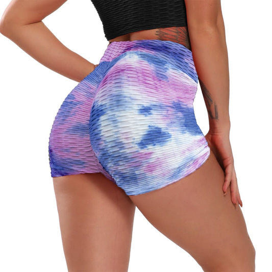 Women's High waist tie dye yoga shorts Blue and Pink United States