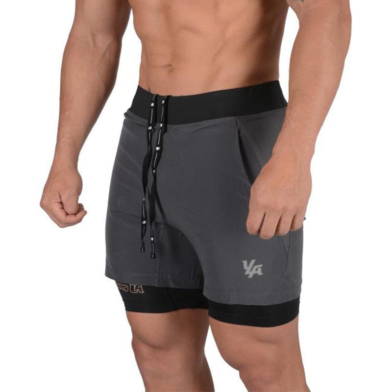 Men's Bodybuilding 2-in-1 Shorts Dark Grey