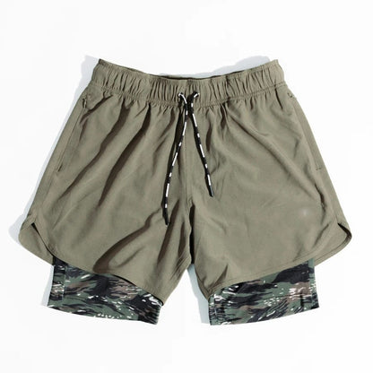ALLRJ Shorts Outdoor Loose Zip Pocket Double Layer Gym Pants