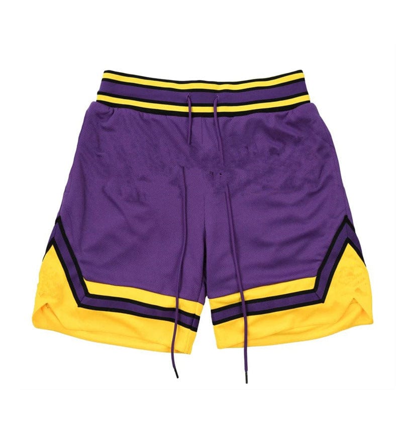 Bodybuilding Mesh Breathable Training Shorts Purple with yellow version