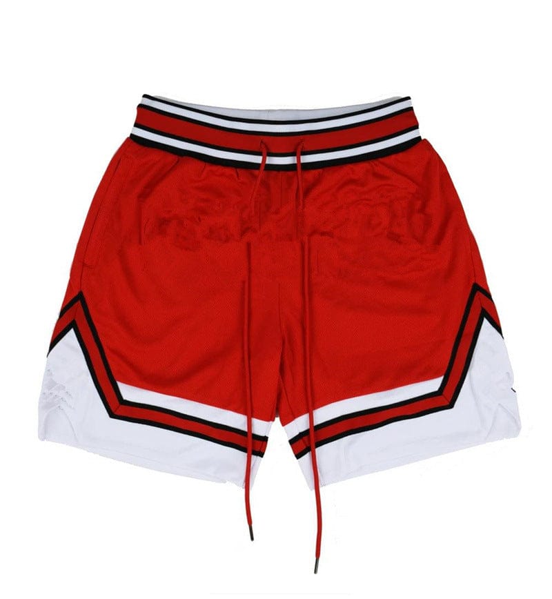 Bodybuilding Mesh Breathable Training Shorts Red with white light version