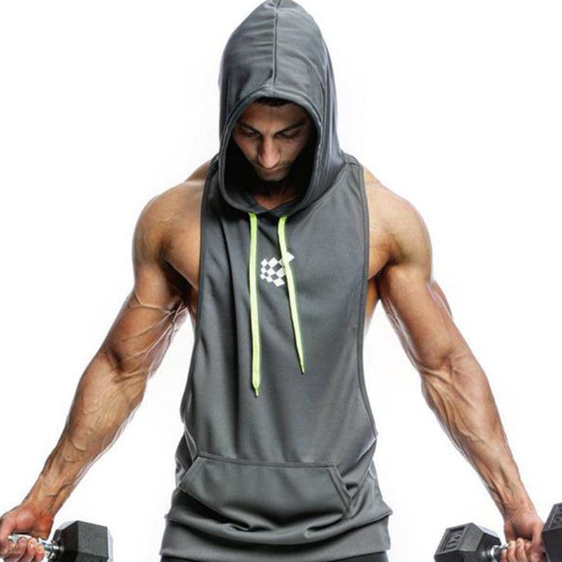 Unisex Sleeveless Hooded Fitness Loose Pullover Grey