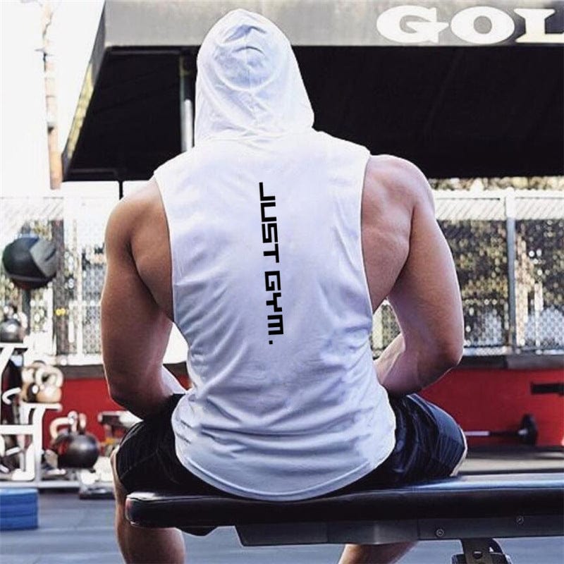 Men’s just Gym sleeveless hoodie White