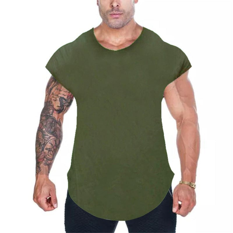ALLRJ sleeveless mens shirts Army Green / 2XL Men's Fashion Plain Sleeveless Slim T-shirt