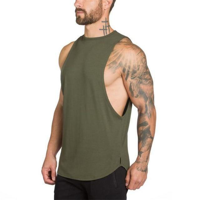 Earth tones sleeveless gym shirt Army Green