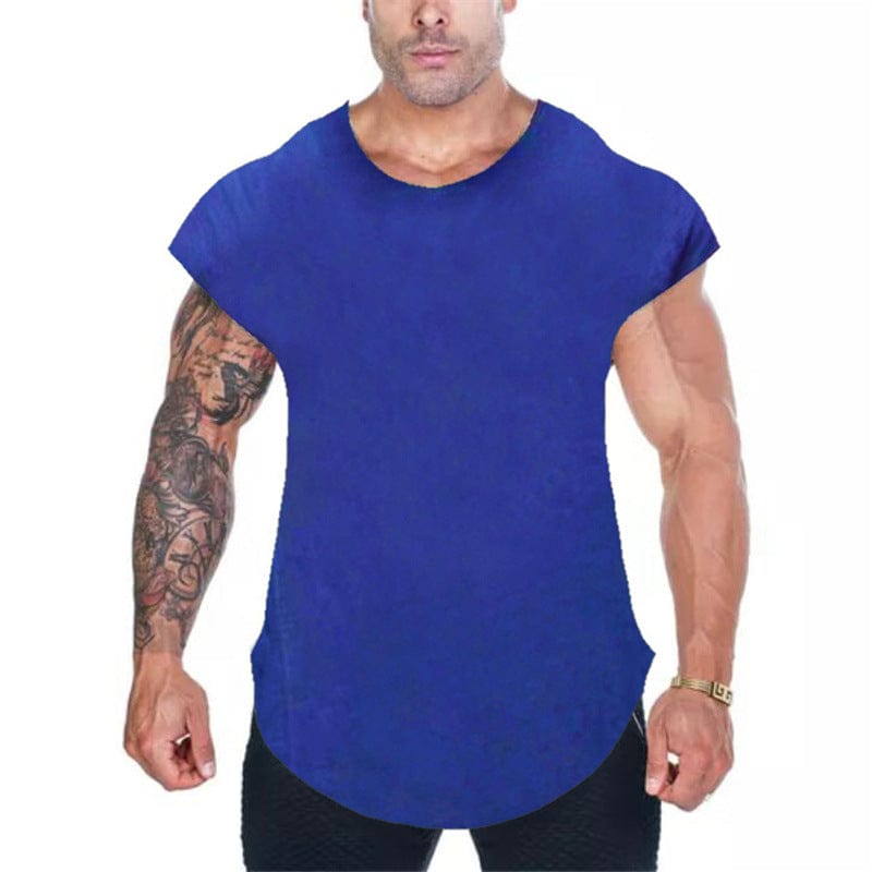 ALLRJ sleeveless mens shirts Blue / 2XL Men's Fashion Plain Sleeveless Slim T-shirt