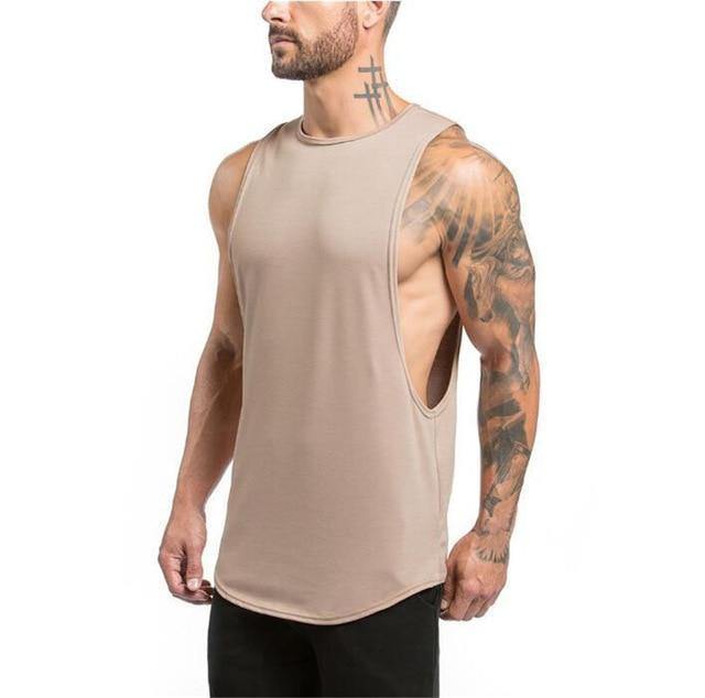 Earth tones sleeveless gym shirt Khaki