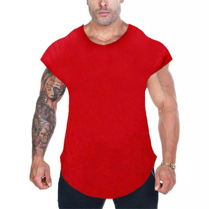 ALLRJ sleeveless mens shirts Red / 2XL Men's Fashion Plain Sleeveless Slim T-shirt