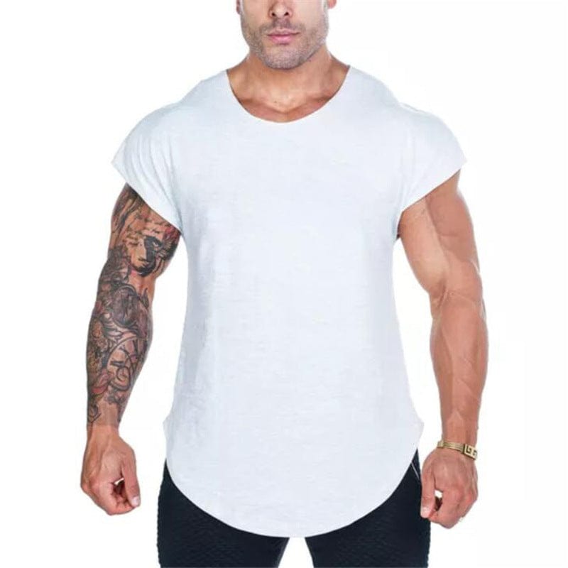 ALLRJ sleeveless mens shirts White / 2XL Men's Fashion Plain Sleeveless Slim T-shirt