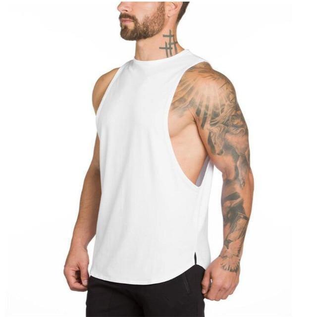 Earth tones sleeveless gym shirt WHITE