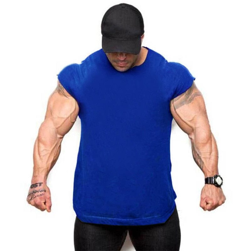 Train like a machine bodybuilding top blue blank