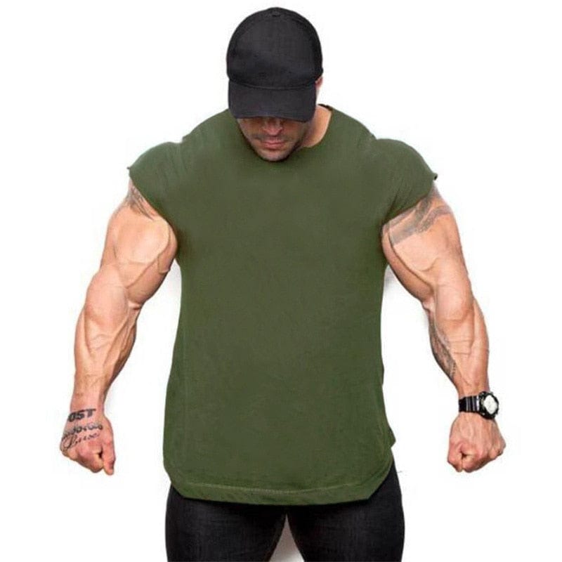 Train like a machine bodybuilding top green blank