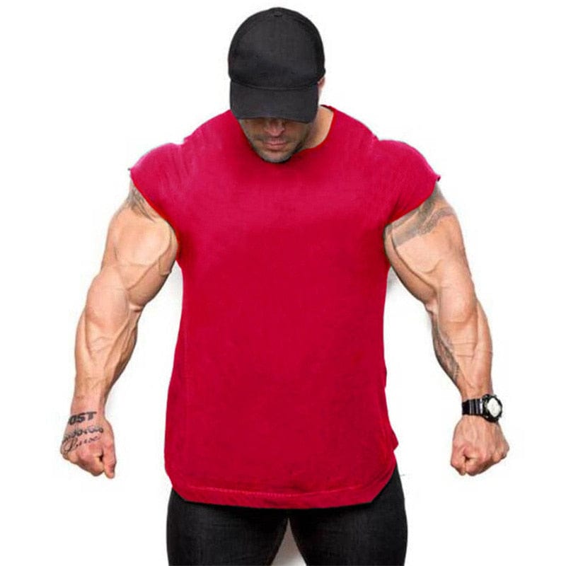 Train like a machine bodybuilding top red blank