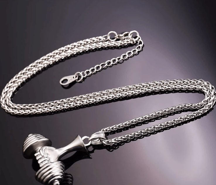 Gorilla swole titanium steel dumbbell necklace Steel color