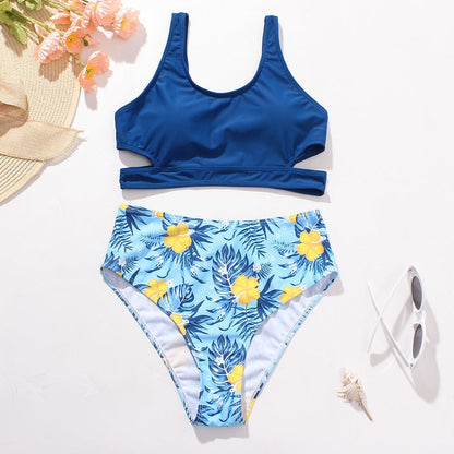ALLRJ Swim trunks Blue / L Ladies High Waist Solid Color Printed Swimsuit