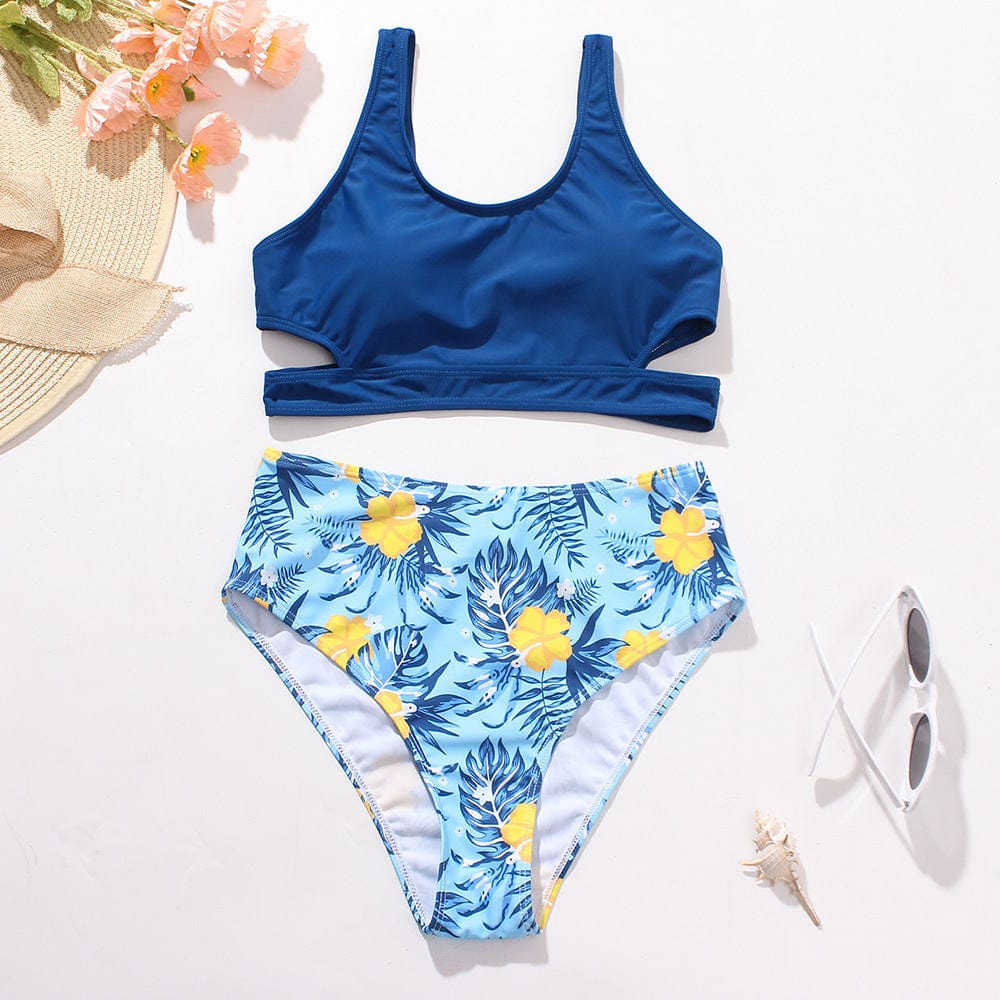 ALLRJ Swim trunks Ladies High Waist Solid Color Printed Swimsuit