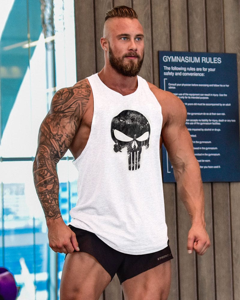 Stay hard gym tank White