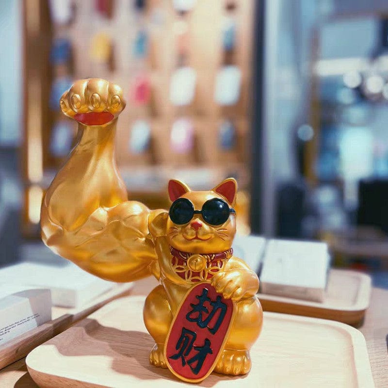 Lucky Cat Ornaments With Muscle Arms Gold
