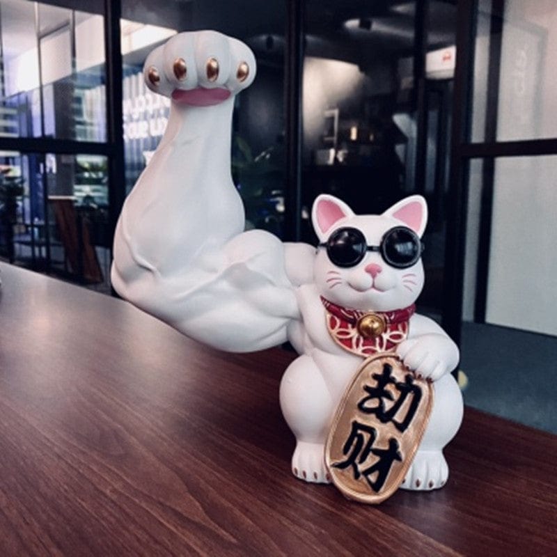 Lucky Cat Ornaments With Muscle Arms White