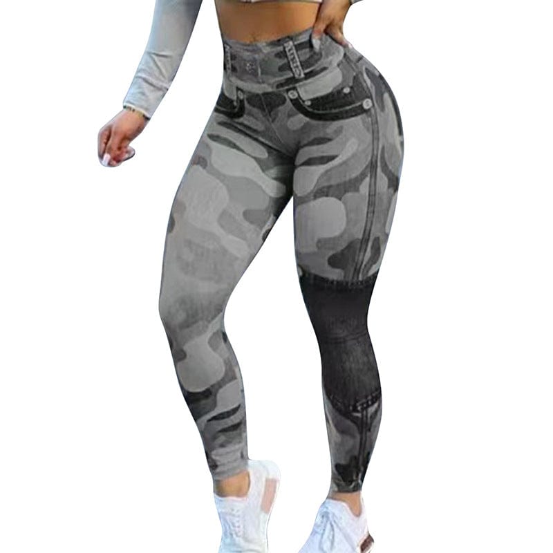 Allrj Women's Camo Jean Print Leggings - ALLRJ