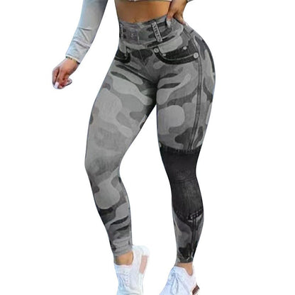 Allrj Women's Camo Jean Print Leggings - ALLRJ