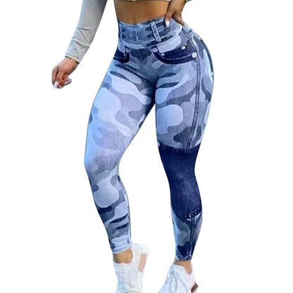 Allrj Women's Camo Jean Print Leggings - ALLRJ