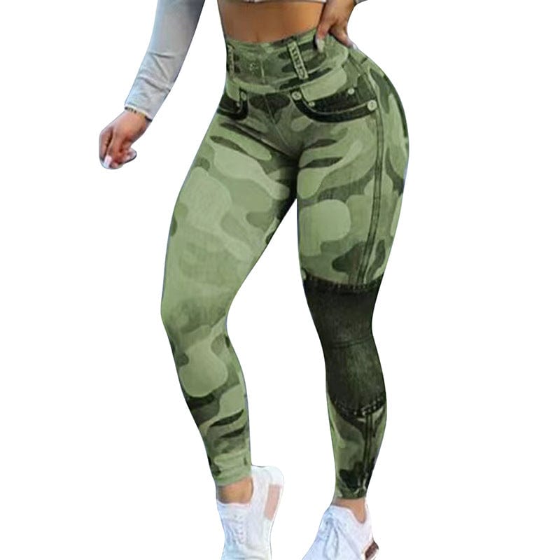 Allrj Women's Camo Jean Print Leggings - ALLRJ