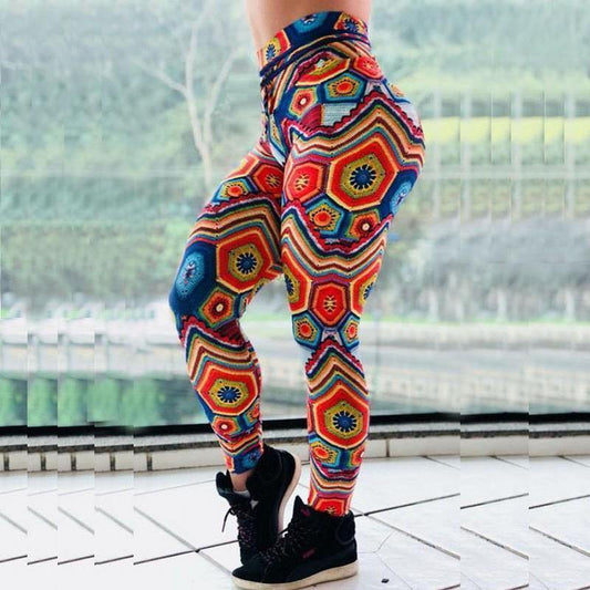 jacquard high waist print yoga pants - Premium Yoga Pants