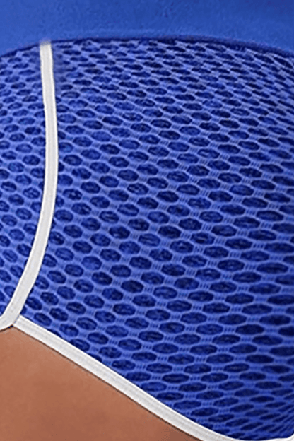 Blue High Waist Honeycomb Contrast Stripes Butt Lifting Shorts - ALLRJ