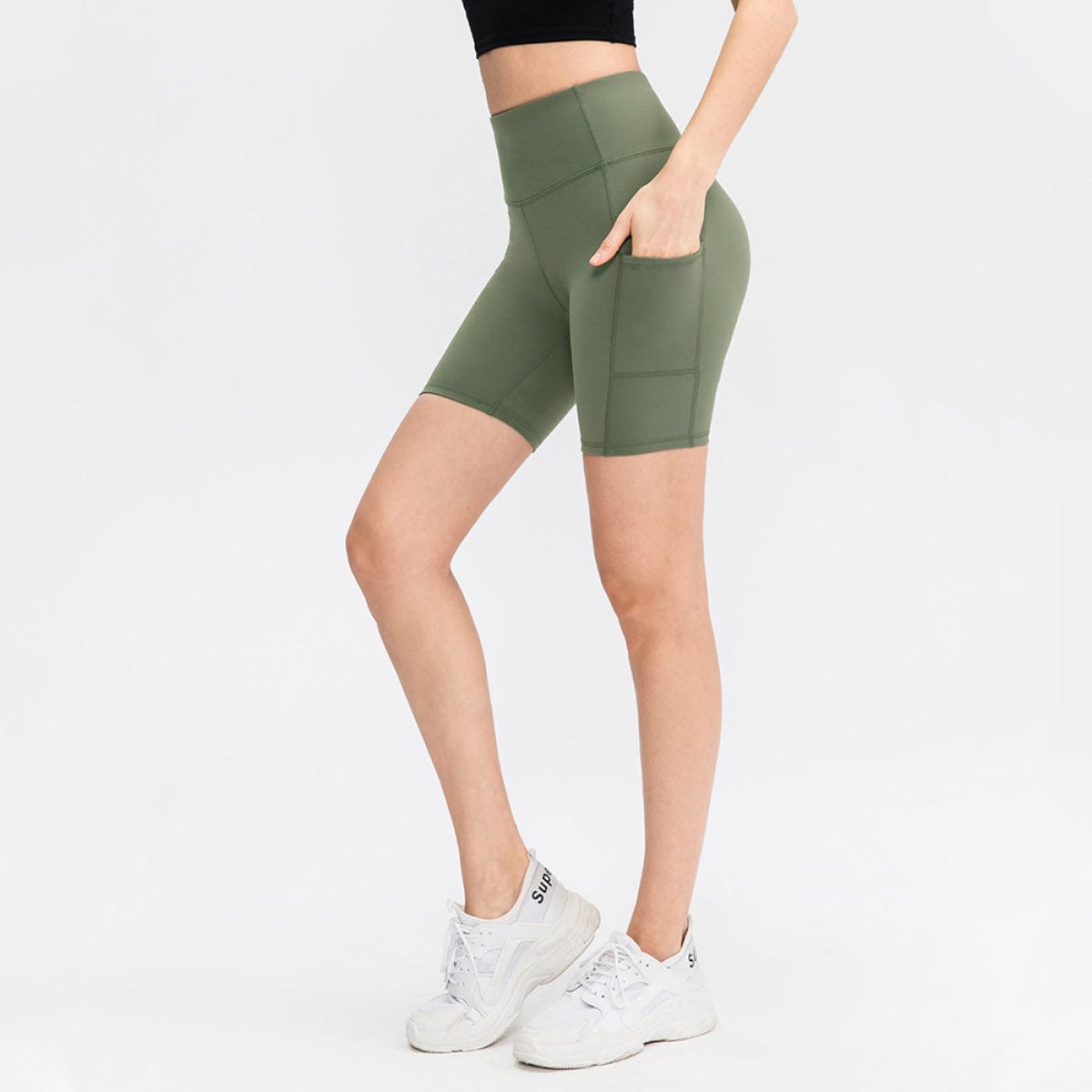 Allrj High Waist Active Shorts With Pockets Green