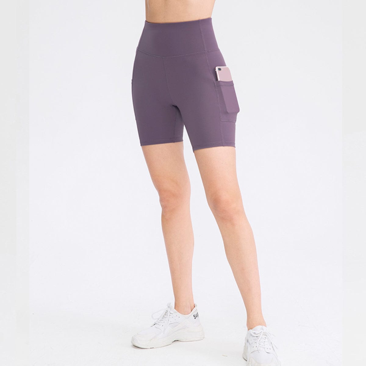 Allrj High Waist Active Shorts With Pockets Purple