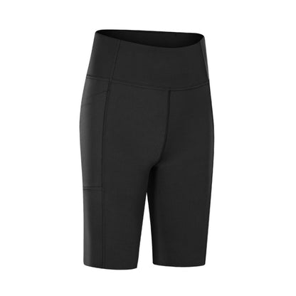 Solid Color Side Pockets Yoga Shorts Black