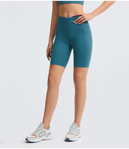 Solid Color Side Pockets Yoga Shorts