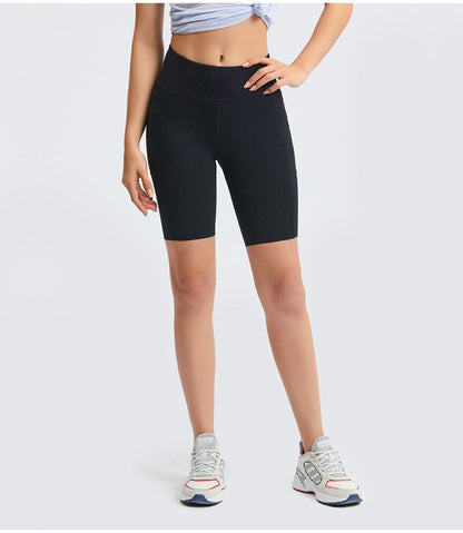 Solid Color Side Pockets Yoga Shorts