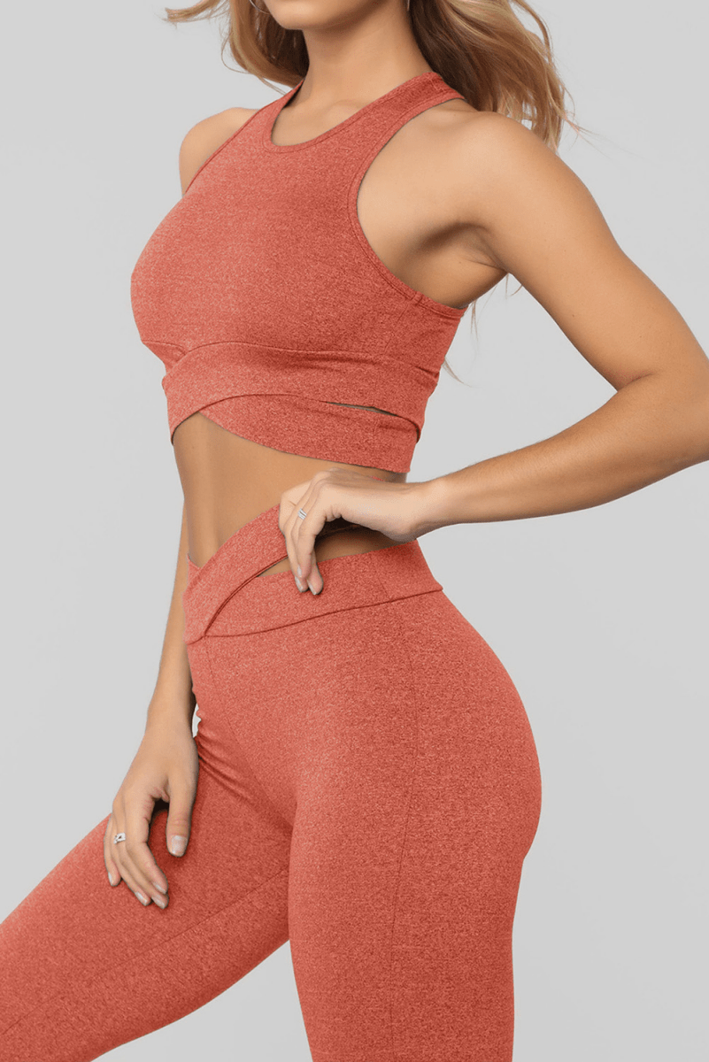 Orange Crisscross Sports Bra And Leggings Set - ALLRJ