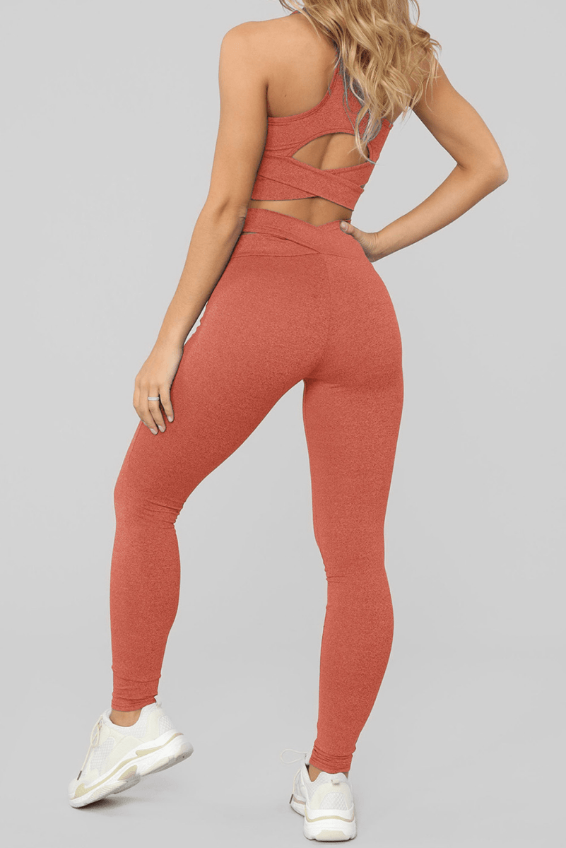 Orange Crisscross Sports Bra And Leggings Set - ALLRJ