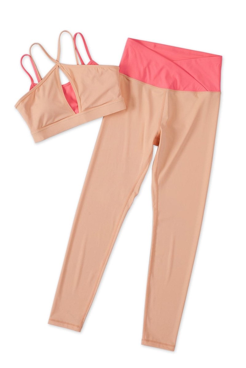 Orange Two - Tone Colorblock Bra Leggings Active Wear Set - ALLRJ