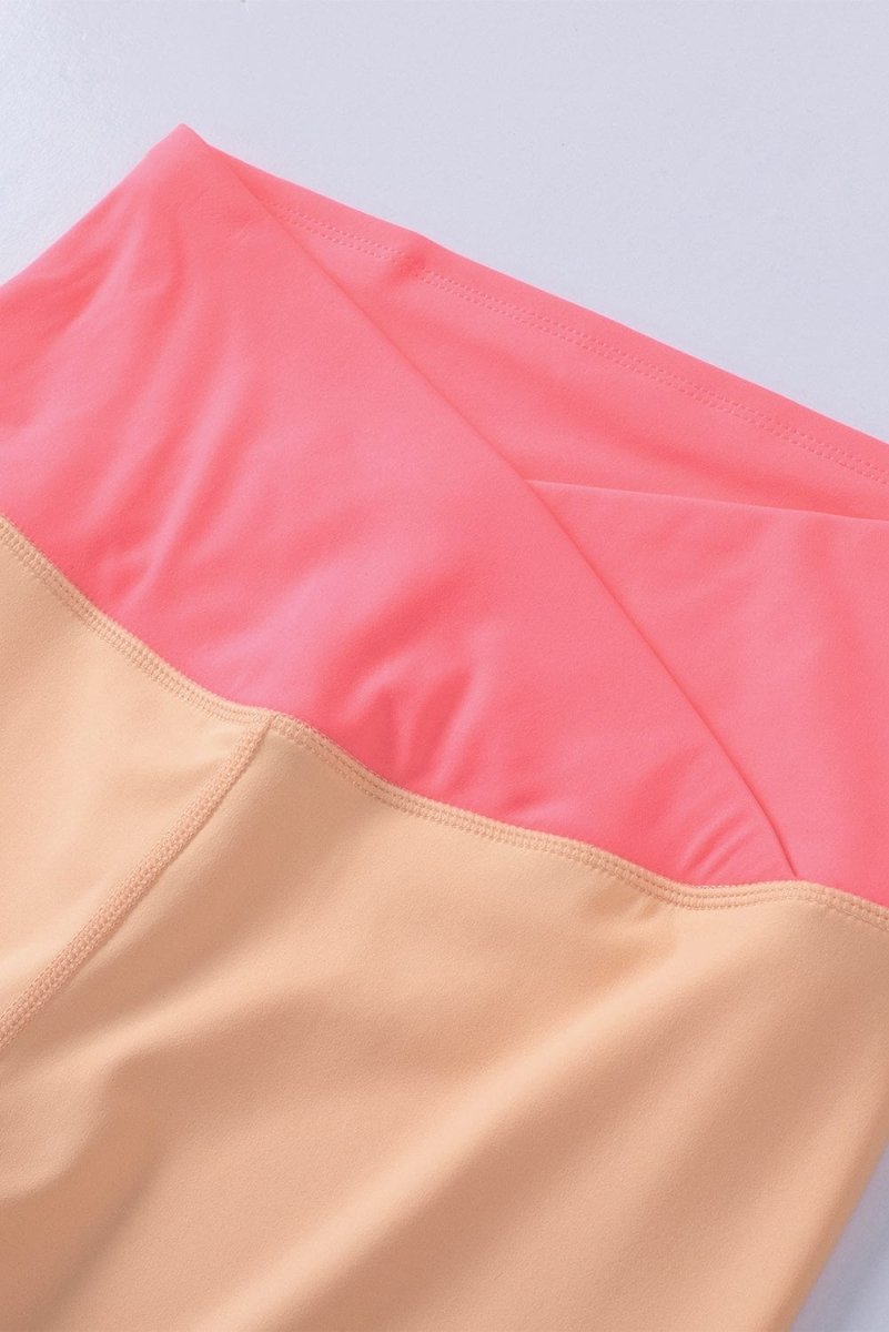 Orange Two - Tone Colorblock Bra Leggings Active Wear Set - ALLRJ