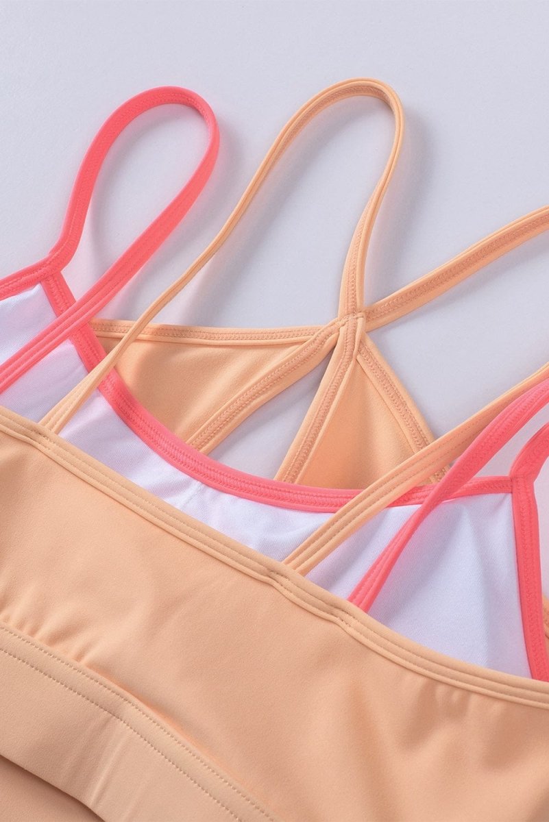 Orange Two - Tone Colorblock Bra Leggings Active Wear Set - ALLRJ