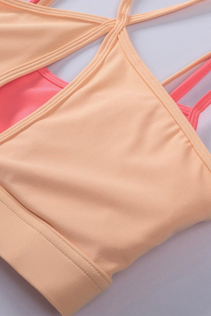 Orange Two - Tone Colorblock Bra Leggings Active Wear Set - ALLRJ