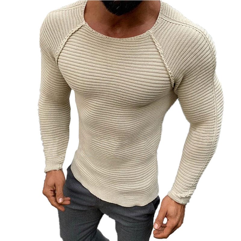 Slim - fit Long - sleeved Round Neck Knit Pullover Shirt - ALLRJ