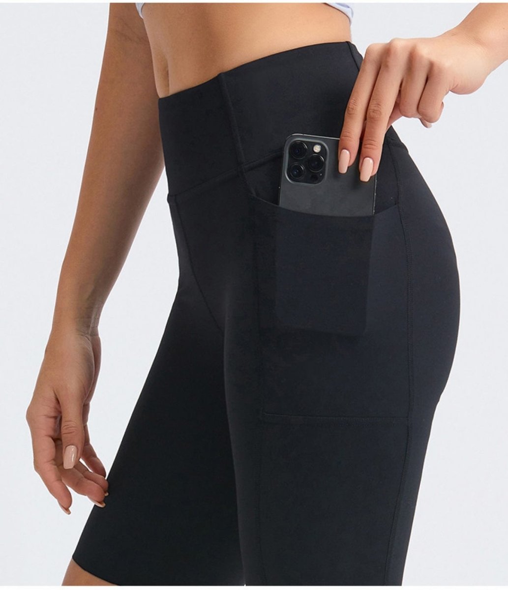 Solid Color Side Pockets Yoga Shorts - ALLRJ