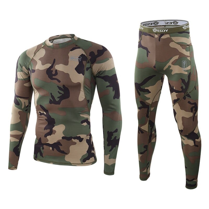 Split Joint Long Sleeve Two Pieces Green Camo